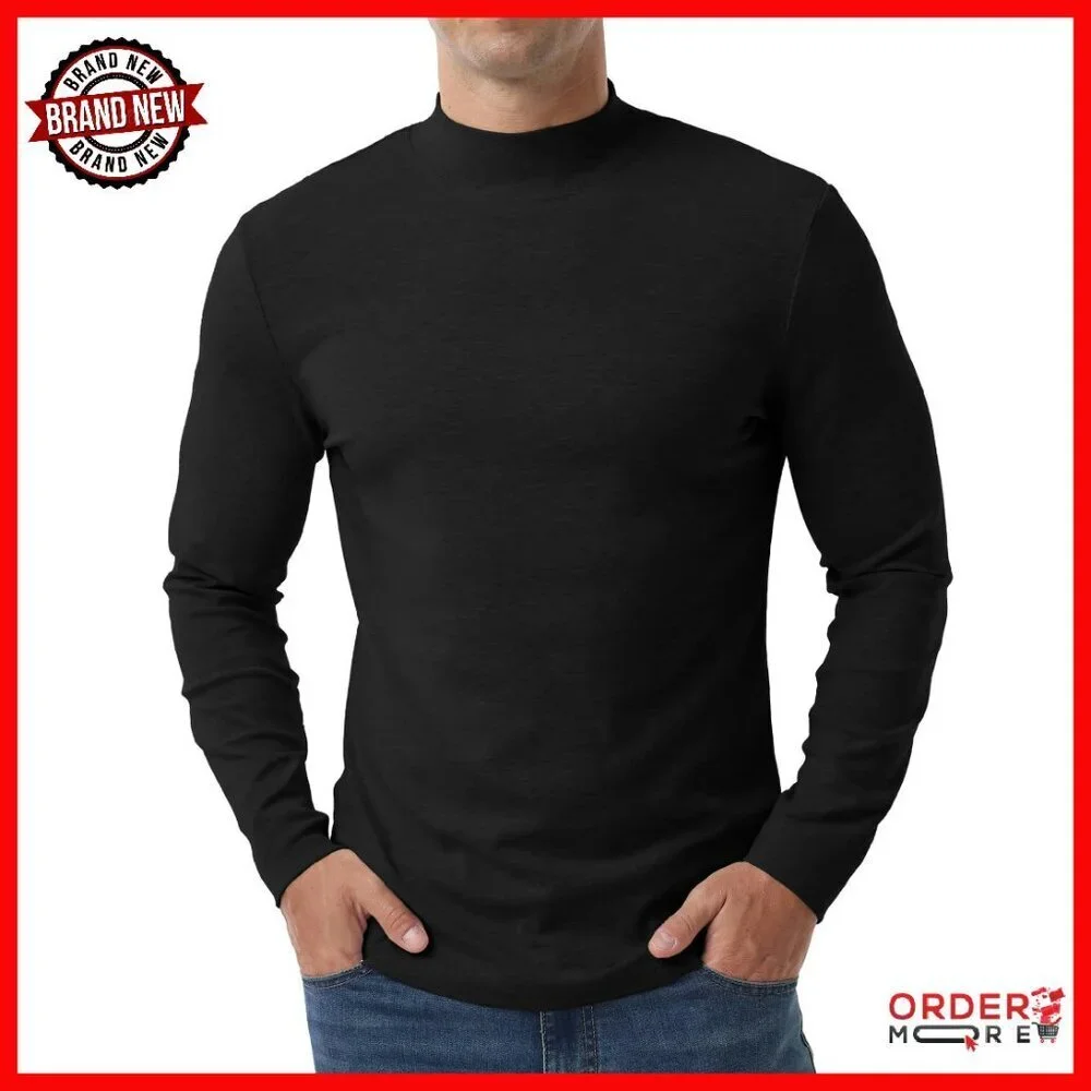Men's Cotton Mock Turtleneck Thermal Shirt Long Sleeve Lightweight Pullover